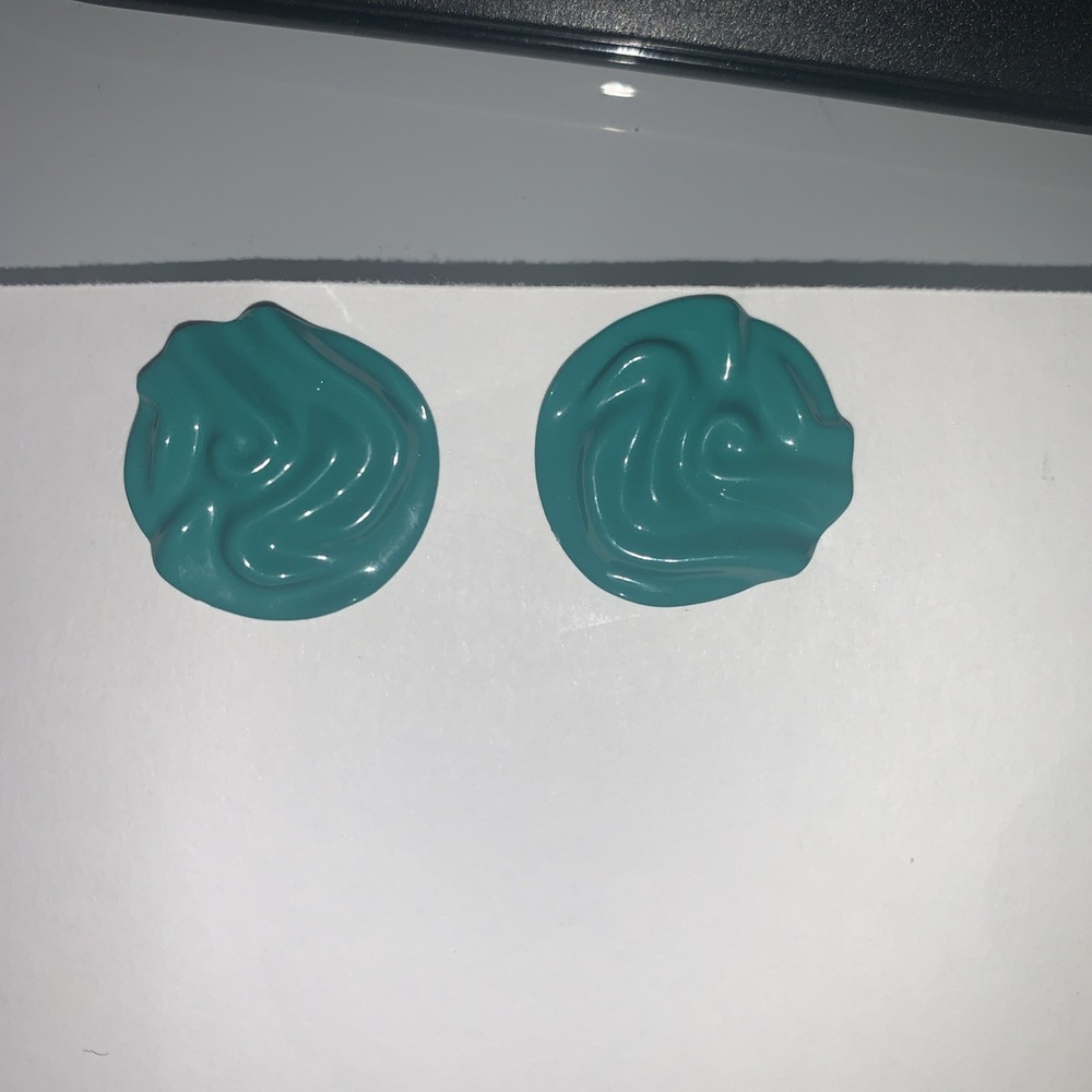 Vintage‎ Earrings - 80's-90's - Teal Turquoise Swirl Wavy Circle Earrings